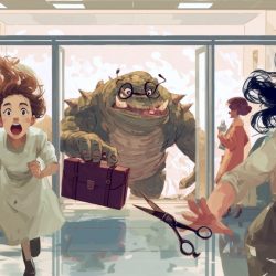 Bürokratie – Das Monster, das Friseure frisst Bürokratie-Monster im Friseursalon frisst Friseure